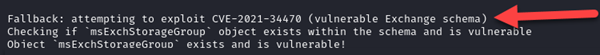 If the user relayed does not have permission to add a machine account, ntlmrelayx will determine if the domain is vulnerable to CVE-2021-34470. If the schema class “msExchStorageGroup” is found, ntlmrelayx will exploit CVE-2021-34470 by adding a machine account to the domain. Here is an example of the Sample Impacket CVE-2021-34470.