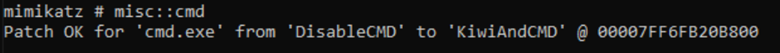 Shows how Mimikatz misc::cmd will generate a shell on the domain controller.